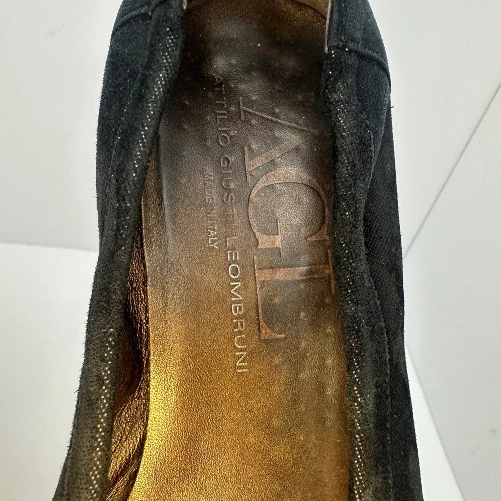 AGL Attilio Giusti Leombruni Black Suede Fabric Wedge Pumps Buckle‎ Italy 40.5